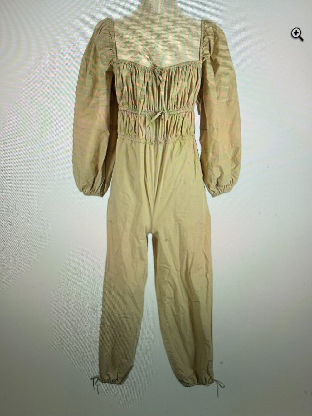 Ulla Johnson Amalie Jumpsuit in Dune Tan Smocked Puff Sleeve Cotton